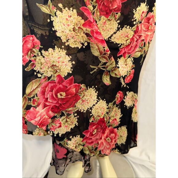 Vintage Y2K Reversible Floral Midi Skirt – Rose Print Black Red + Gray Pink Abst - Picture 6 of 16